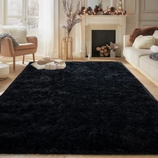 Black Fluffy Rugs for Bedroom Living Room, 4x5.9 Feet Soft Shag Bedside Rug, ...