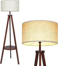 PULUOMIS - Tripod Floor Lamp with Storage Shelf - Dark Brown [F Class ]