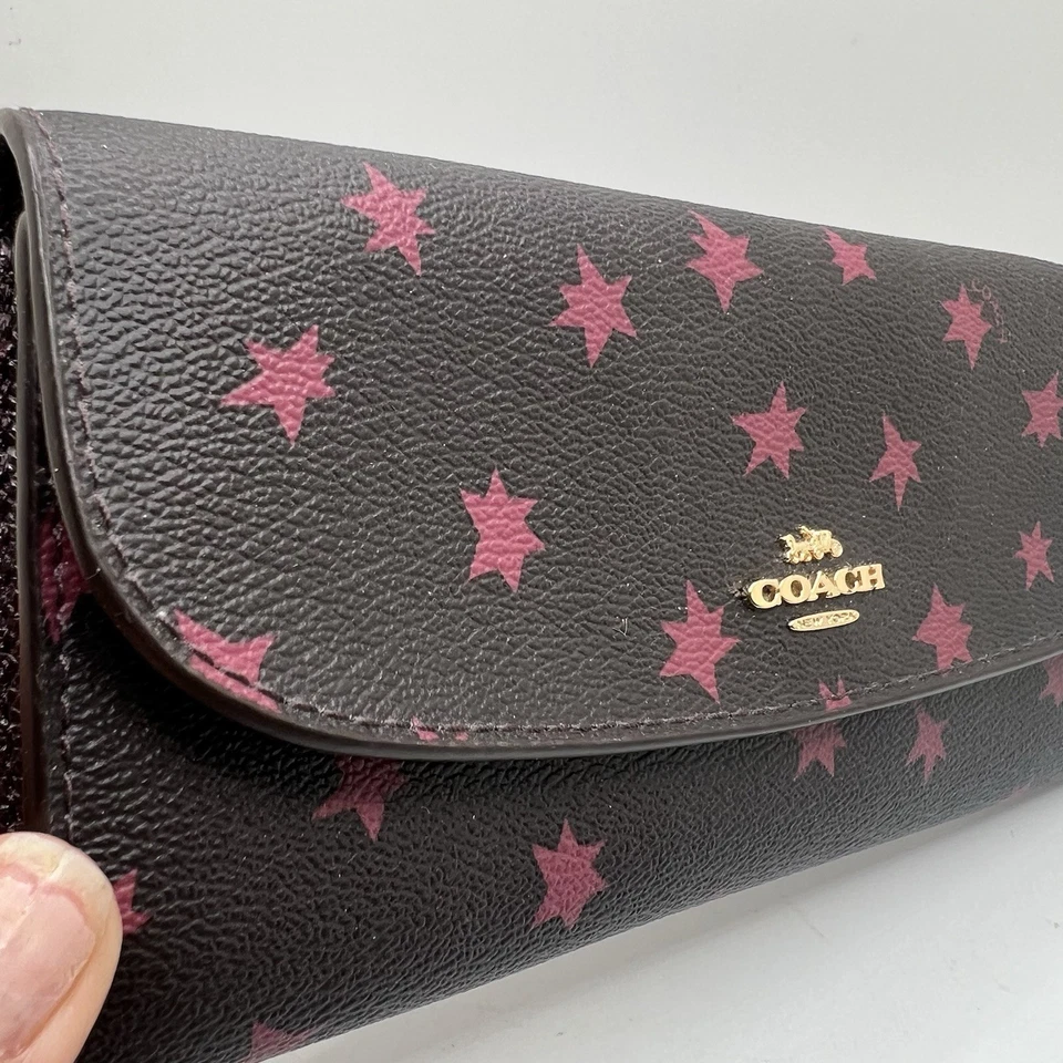 Coach Slim Envelope Wallet Stars Pink Brown/purple Gold Accents Charms 8”x3.5” - Image 3 of 4