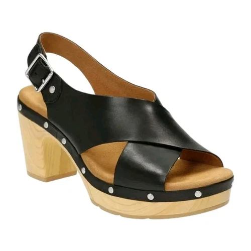Sandali Clarks donna 9 5M pelle nera Ledella Club borchie slingback punta aperta