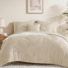 Queen Comforter Set - 7 Pieces Beige Bed in a Bag Queen Bedding Sets  All Seaso