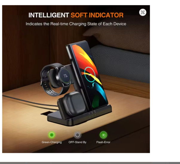 3-in-1 Fast Wireless Charging Station for Samsung S/Watch/Bud