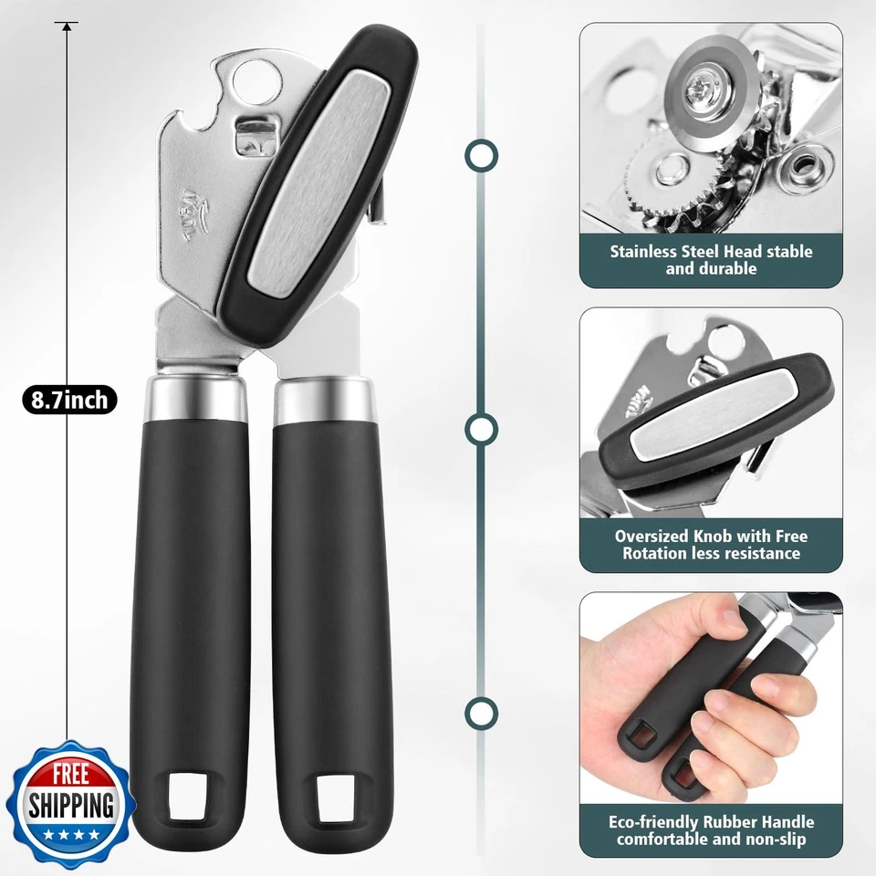 Abridor de latas multifuncional de alta resistencia manual borde liso abrelatas y botellas Foto 2 de 4