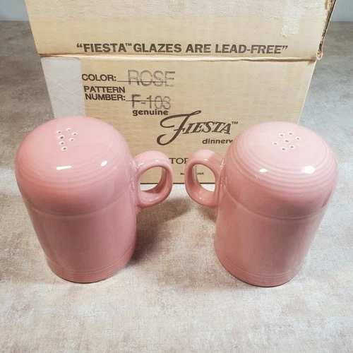 Vintage FIESTAWARE Rose Pink Range Top Salt & Pepper Shakers Retired w/ Orig Box