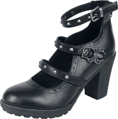 Gothicana by EMP Damen schwarze High Heels mit drei Riemen und Nietendetails
