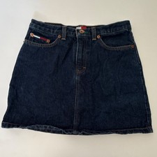 Girls Denim Mini Skirt Tommy Hilfiger Cotton Blue Pockets Button Logo 12