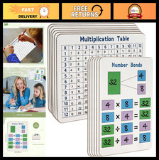 24 Set Double-Sided Dry Erase Multiplication Chart Flash Cards - 9"x12" Math Too