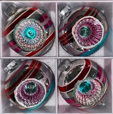 Christopher Radko Shiny Bright 4 Christmas Ornaments Indent Large 5.5 Balls New