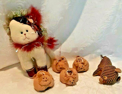 Kitty Cat Door Stop Terry's Village Collectible Gift + Kitty Booties + Plush Cat