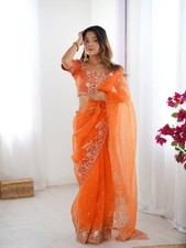 New Bollywood Style Organza Silk Saree With Blouse For Women  Girls Wear