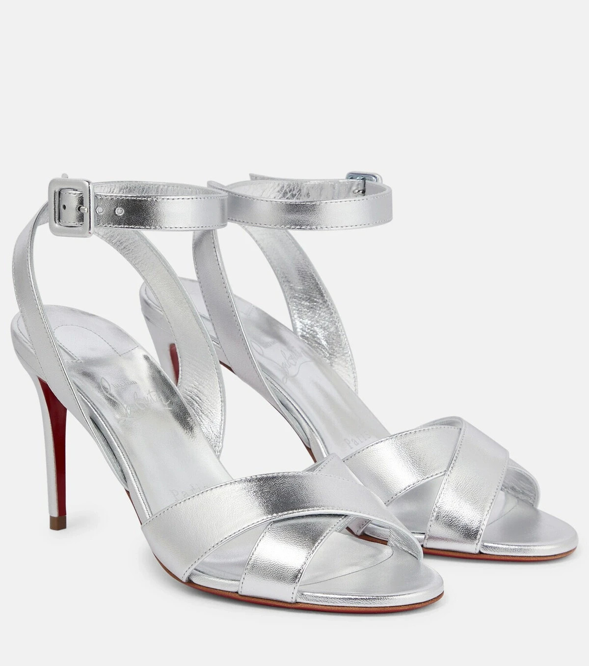 Christian Louboutin Z3373 Silver Mariza 85 Metallic Leather Sandals Size 39
