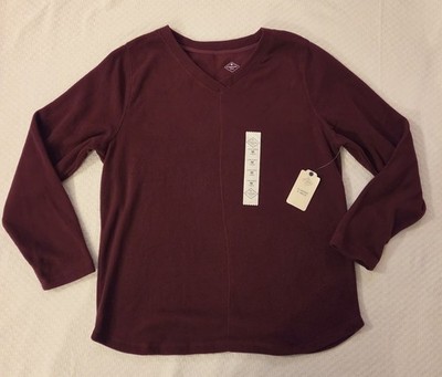 St Johns Bay Wom M Fleece VNeck Shirt PullOverLongSleeve DeepRuby NWT Polyester 