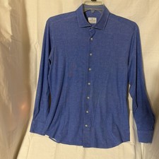 Emanuel Berg Shirt Mens L/ XL Modern Fit Button Up Jersey Soft Blue Stretch