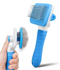 Self Cleaning Slicker Brush for Dogs and Cats Deshedding Grooming Tool Blue Pets