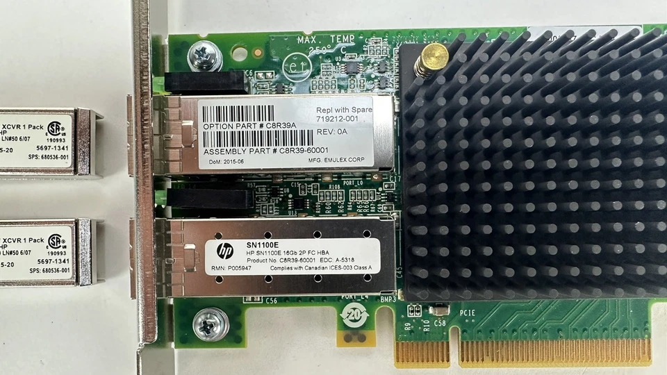 HP HPE Emulex SN1100E Dual Port 2P 16Gb FC PCI-e HBA 719212-001 C8R39A w/SFP+ FH - image 3 of 4