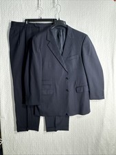 BROOKS BROTHERS 46R Navy Blue Herringbone Red White Stripe 2-Piece Suit 40x30