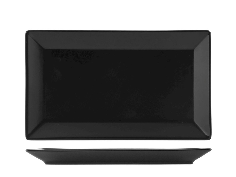 6 Plates In Stoneware Osaka Black Rectangular 25x15 H&H