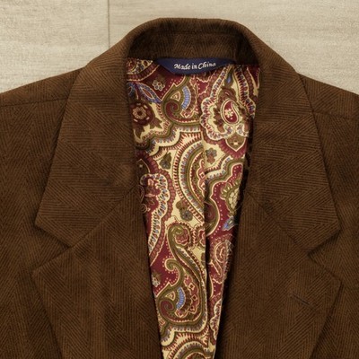 Alan Flusser Blazer Men's 44R Brown  Micro Fiber Cordury Herringbone Two Button