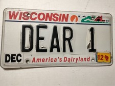 VINTAGE WISCONSIN 2012 PERSONALIZED LICENSE PLATE - DEAR 1 - DEER 1