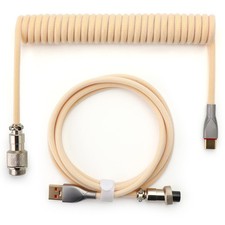Custom Coiled Keyboard Cable TypeC To USBA DoubleSleeved Aviator Beige