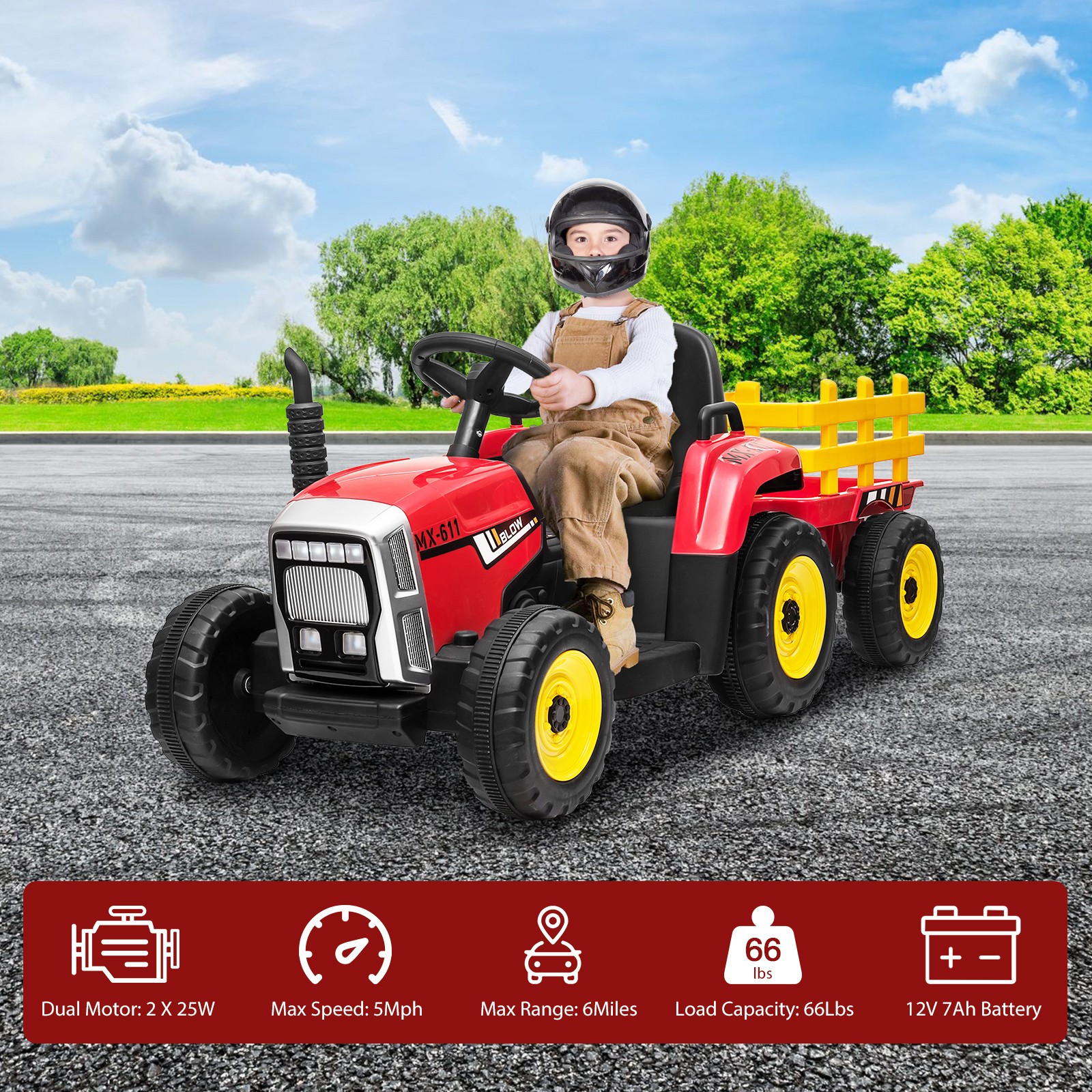 12V Ride on Tractor with Detachable Trailer with Remote, Kids' Electric Vehicles