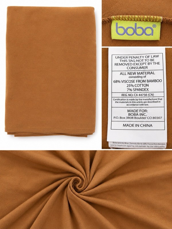 Boba Serenity Baby Wrap Carrier Caramel Brown Bamboo Blend Soft Stretch Infant