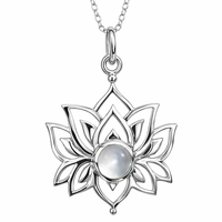 925 Sterling Silber Lotus Blume AnhäNger Halskette Perlmutt Yoga Schmuck