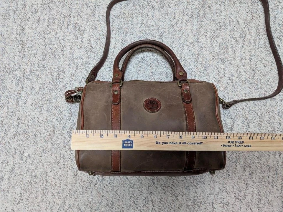 Bolso de lona vintage hecho en EE. UU. TIMBERLAND cuero cuero cuero PIEL DE VACA TOTE Foto 2 de 4
