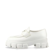Prada Monolith Leather Loafer 37 Ladies' White 1D663M Triangle logo Pointed toe