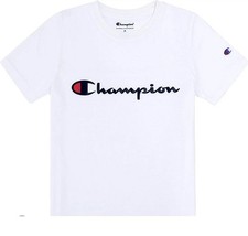 Champion T-Shirt Script Logo Boys Jersey Tee Cotton Size L 10/12 Fit Classic