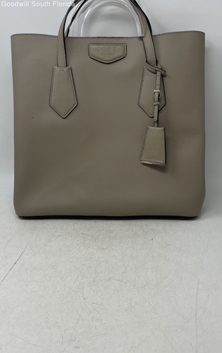 DKNY Womens Brown Leather Inner Pockets Charm Double Handle Tote Handbag
