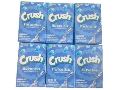 CRUSH BLUE RAZZ SLUSH Drink Mix Singles 6 Boxes / 36 Packets total, Sugar