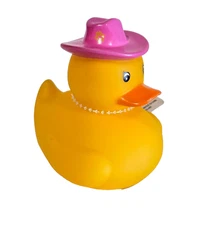 "FAB FINDS" PINK COWBOY HAT YELLOW RUBBER DUCK 4" NEW GREAT FOR JEEP GIVING!