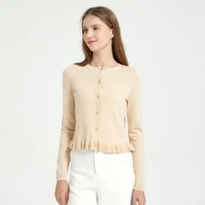 Women's Long Sleeve Crewneck Ruffle Hem Cardigan - A New Day