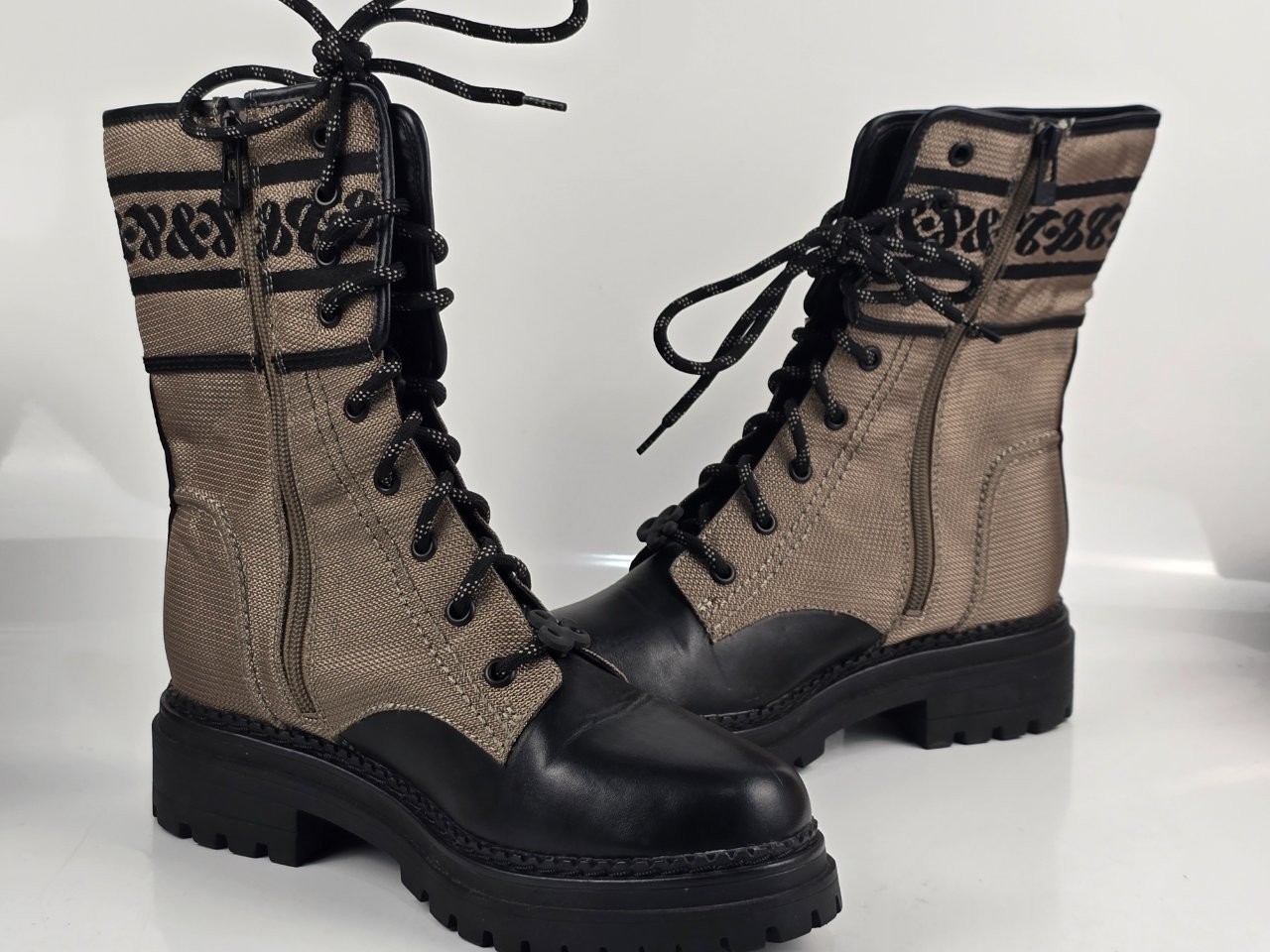 Sam & Libby Black / Brown Mid-Calf Combat Boots US Size 7.5