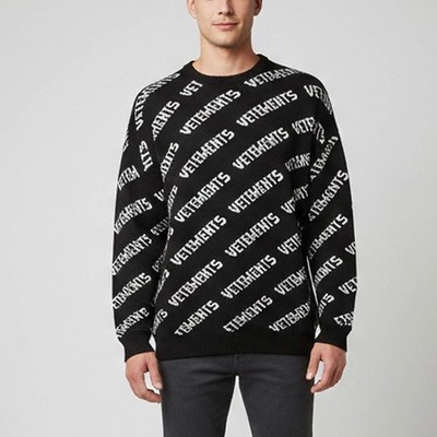 Vetements Unisex Black All Over Logo Knit Oversized Sweater L