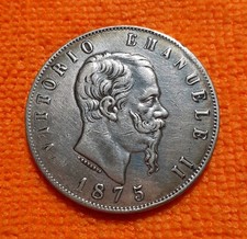 5 LIRE 1875 ZECCA ROMA SPL 25 GR. ARGENTO 900X1000 REGNO V.E. II°