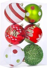 6Pcs Large Christmas Ball Ornaments 4" Lime Green Red and White Xmas Tree Dec...
