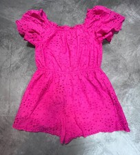 Zara One Piece Romper Girls 11-12 Years Pink Eyelet Embroidery Ruffle Sleeve