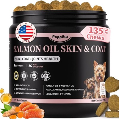 Salmon Oil for Dogs Skin & Coat 135 Soft Chews, Joint & Immune Support