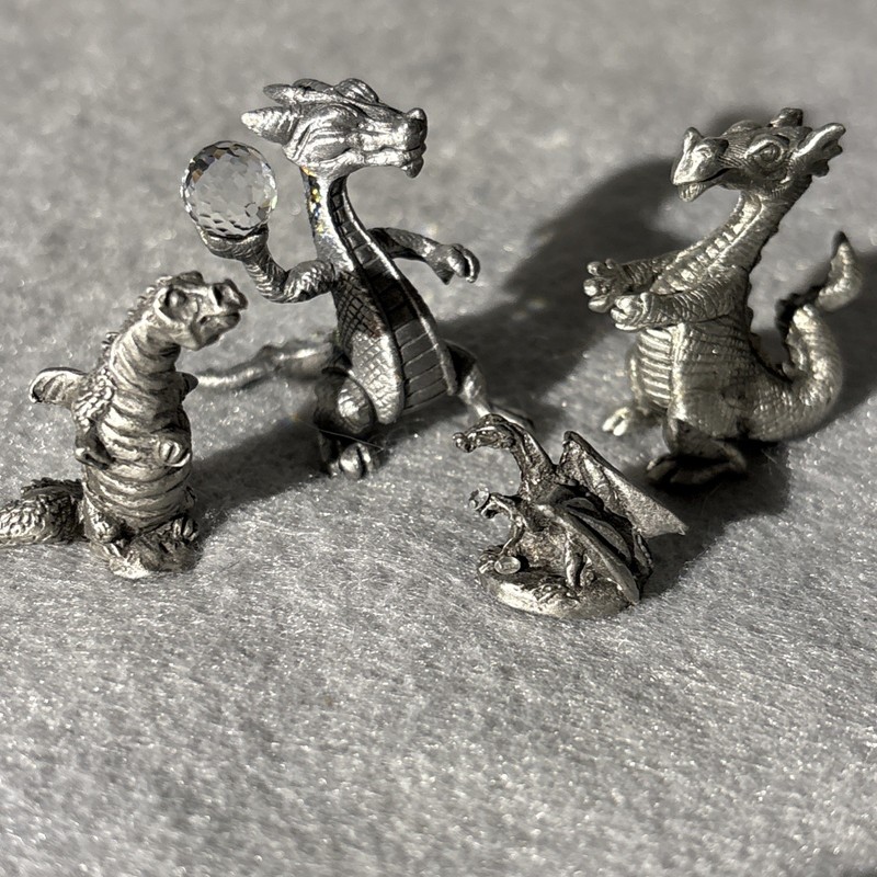 Lot Of 4 Dragons - 2 Dragons Playing Ball, 1 Tiny, And 1 R.C. Pewter