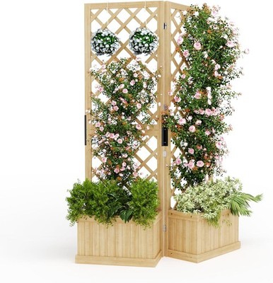2-Panel Cedar Privacy Screen with Planter Box & Drain Holes for Backyard & Deck