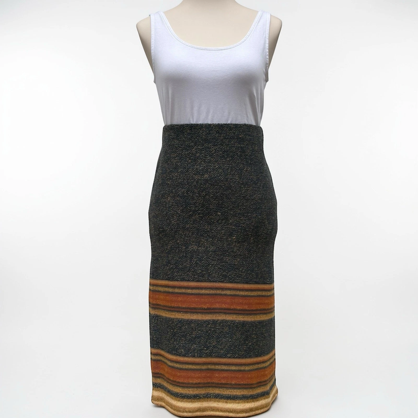 Lauren Ralph Lauren Striped Cotton Linen Knit Pencil Skirt Blue Heritage Sz M