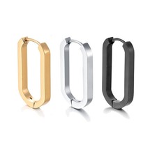 Glossy Round Hoop Earrings Stainless Steel Black Gold Silver Huggie Jewelry