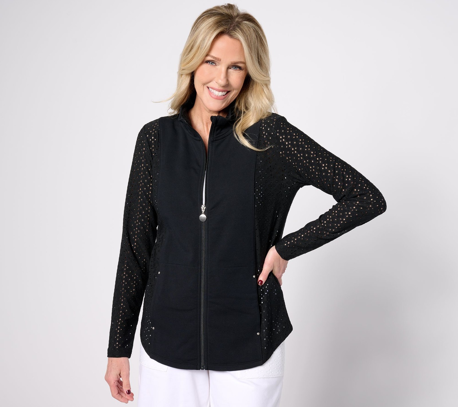 Sport Savvy Women's Jacket Sz M Long-Sleeve Eyelet Mock-Neck Black A644989