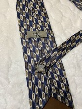 Vintage Calvin Klein 100% Silk Tie Made In USA 4” X 59” Geometric Blue/gray/Tan