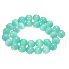 32pcs Pale Green Cat's Eye Stone Beads 12mm Round Crystal Loose Bead