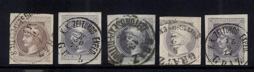 ÖSTERREICH 1867 5x Zeitungsmarke Nr. 42 mit Stempel „Zeitungsexpedition Graz“