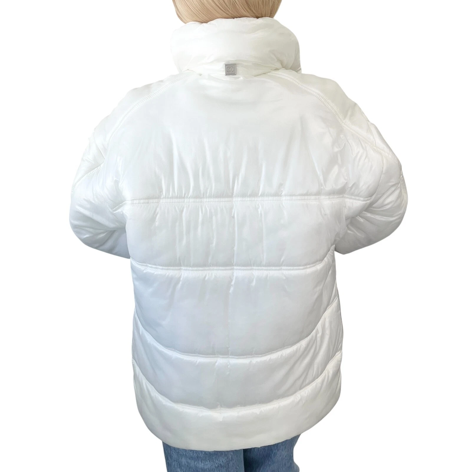 Giacca imbottita CHANEL Sport Vintage 03A CC logo #38 zip bottone bianco poliammide