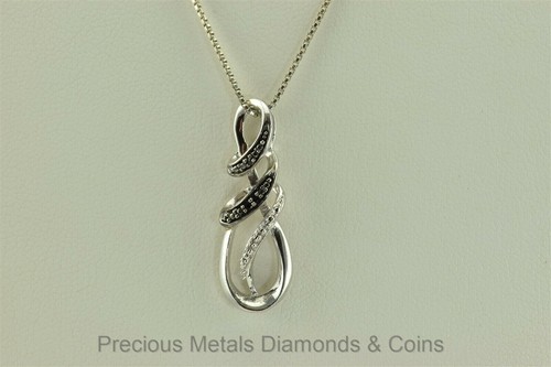 Sterling Silver Black Diamond Accent 29mm x 10mm Pendant 18" Box Chain - 第 2/5 張圖片